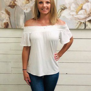 Off Shoulder Lace Detail Top - White